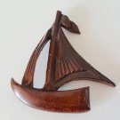 Vintage Carved Wood Look Sailboat Pin / Brooch - Japan