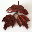 Vintage Carved Wood Look Maple Leaves Pin / Brooch - Japan