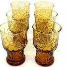 Vintage Libbey Amber Country Garden Daisy Flower Juice Glasses - Set of 6