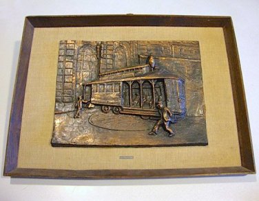 Vintage 1960-70s San Francisco Cable Car 3D Copper Wall Art with Burlap Frame