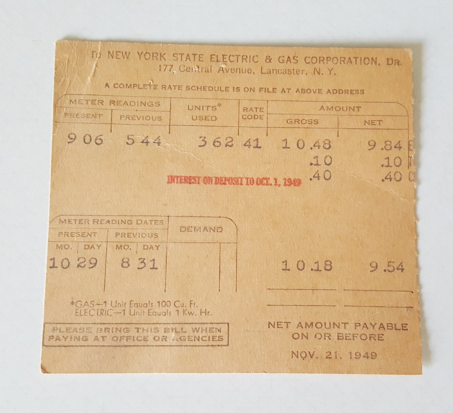 vintage-1949-nyseg-electric-utility-bill-postcard-ephemera-buffalo-ny