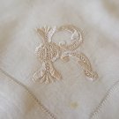 Large Vintage Hand Embroidered Silk Handkerchief - Monogram R