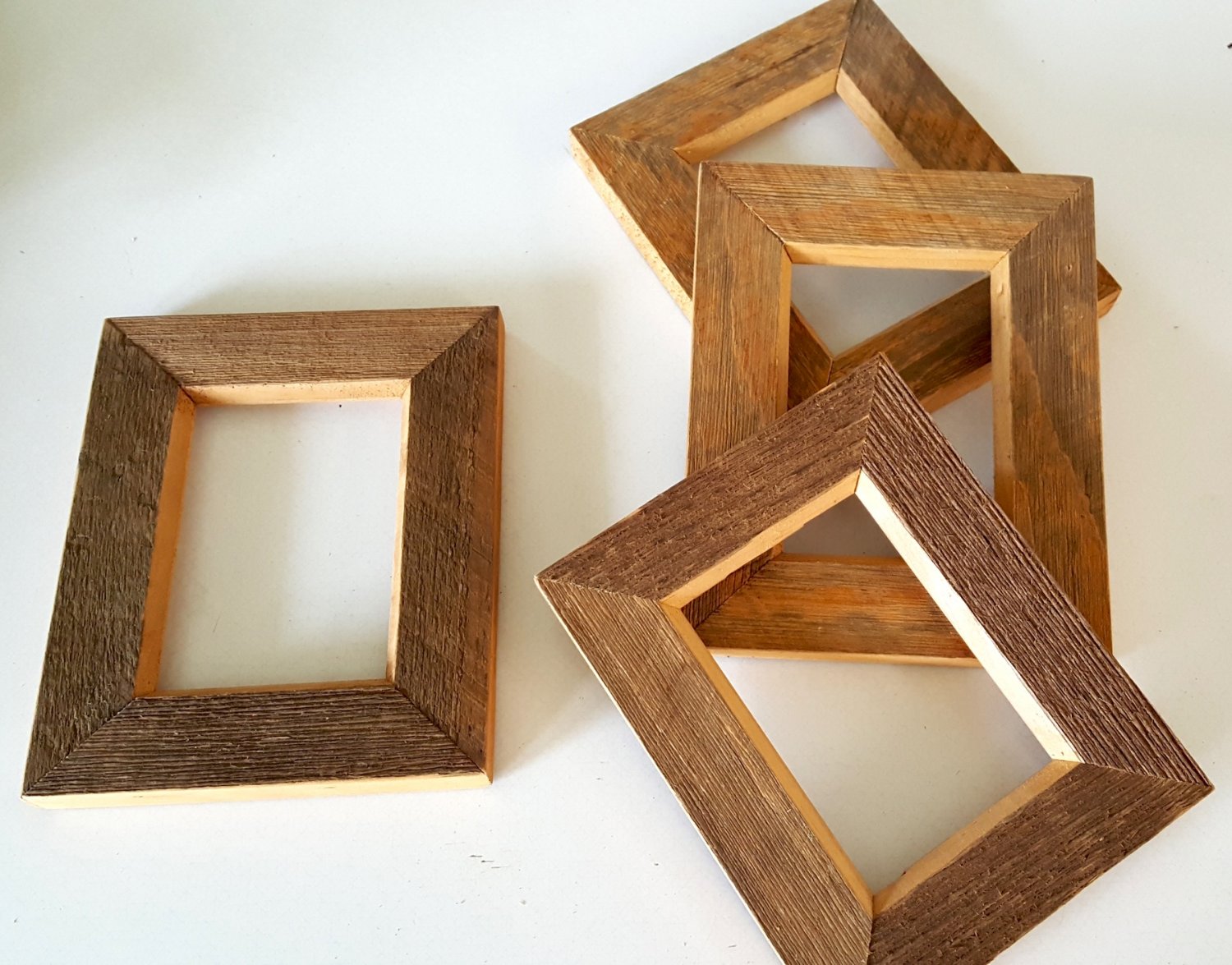 Handmade Rough Sawn Wood Photo Frames Set of 4 for 3x5 Photos