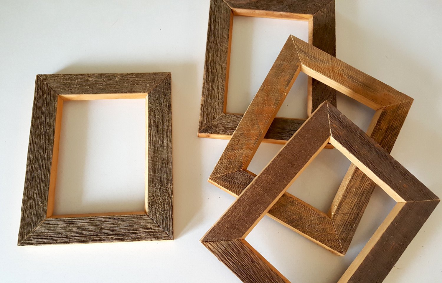 Handmade Rough Sawn Wood Photo Frames Set of 4 for 5x7 Photos