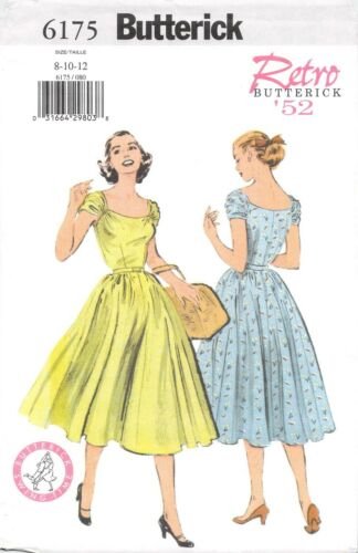 Vintage Butterick 6175 Sewing Pattern Retro '52 Dress  - Size 8-10-12 Uncut Factory Folds