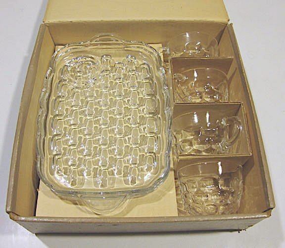 Vintage Federal Glass Yorktown Snack Set Snack Plate with Cup - Set of 4 MIB