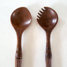 Vintage Mid Century Danish Modern Brown Plastic Salad Fork & Spoon Utensil Set