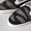 Vintage 1990s Emporio Gitano Silver / Black Beaded Slip-on Shoes - Size 7 1/2