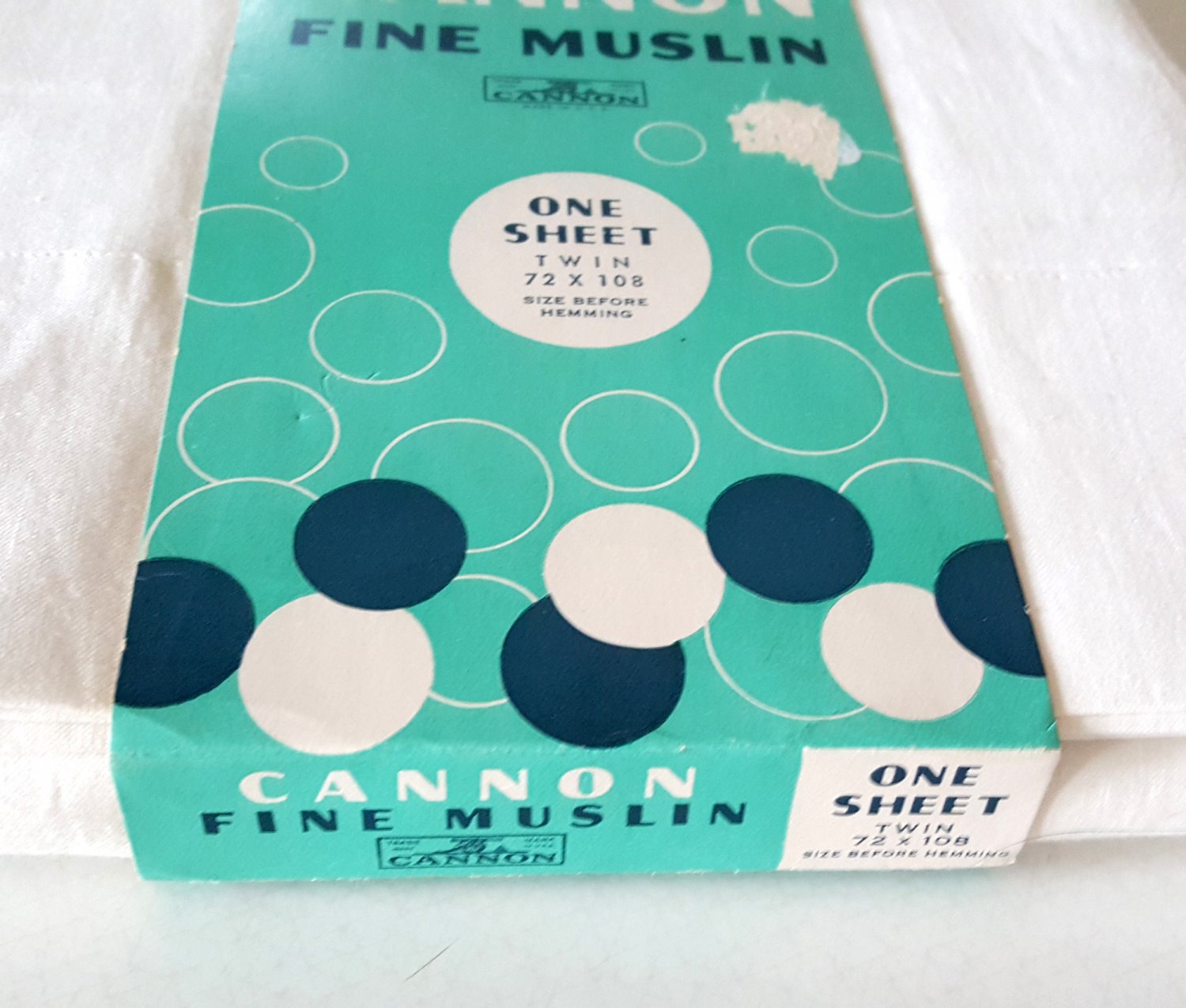 NOS 1950's Cannon 100 Cotton Fine Muslin Twin Flat Cotton Sheet White