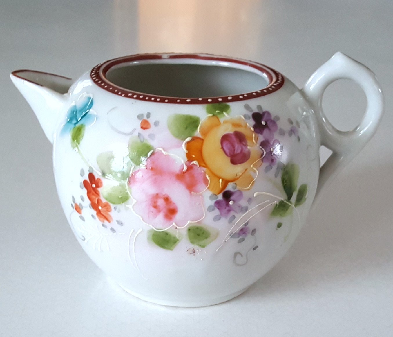 Vintage TE-OH China Hand Painted Floral Roses Moriage Creamer