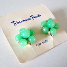 Vintage Rosemarie Faux Green Pearl Cluster Clip-on Earrings on Card