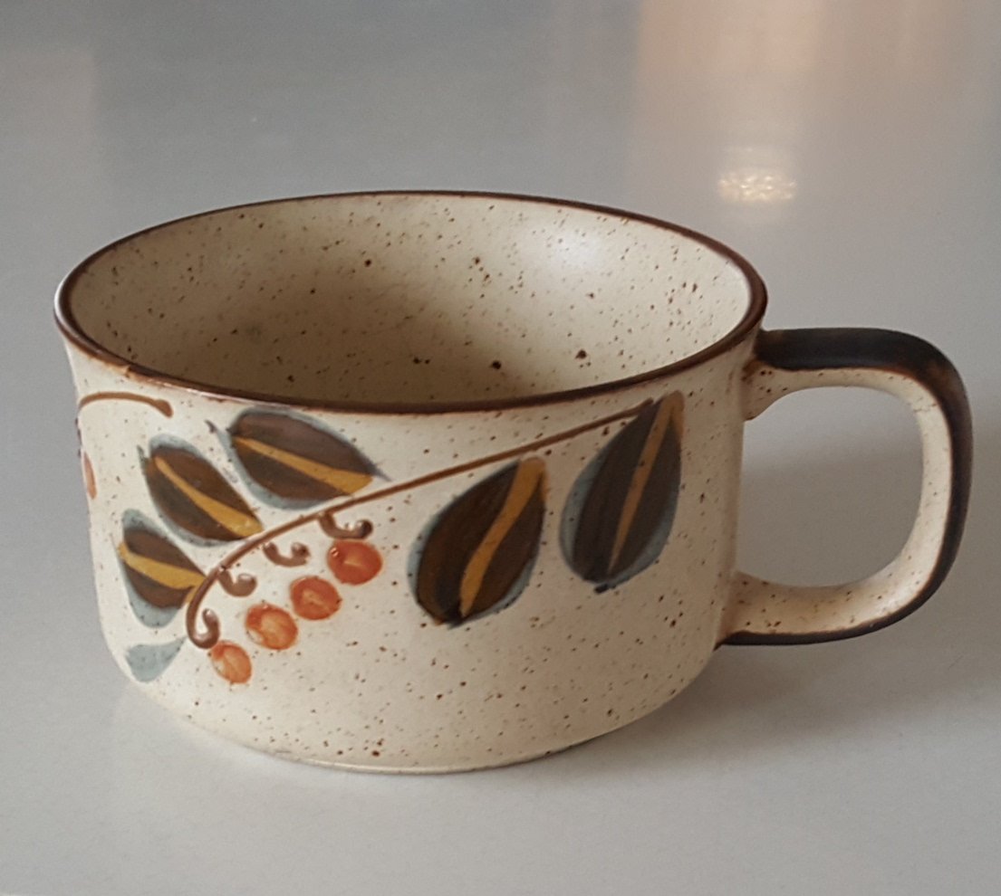 Vintage Otagiri Stoneware Speckled Soup Mug - Leaf & Berry Design
