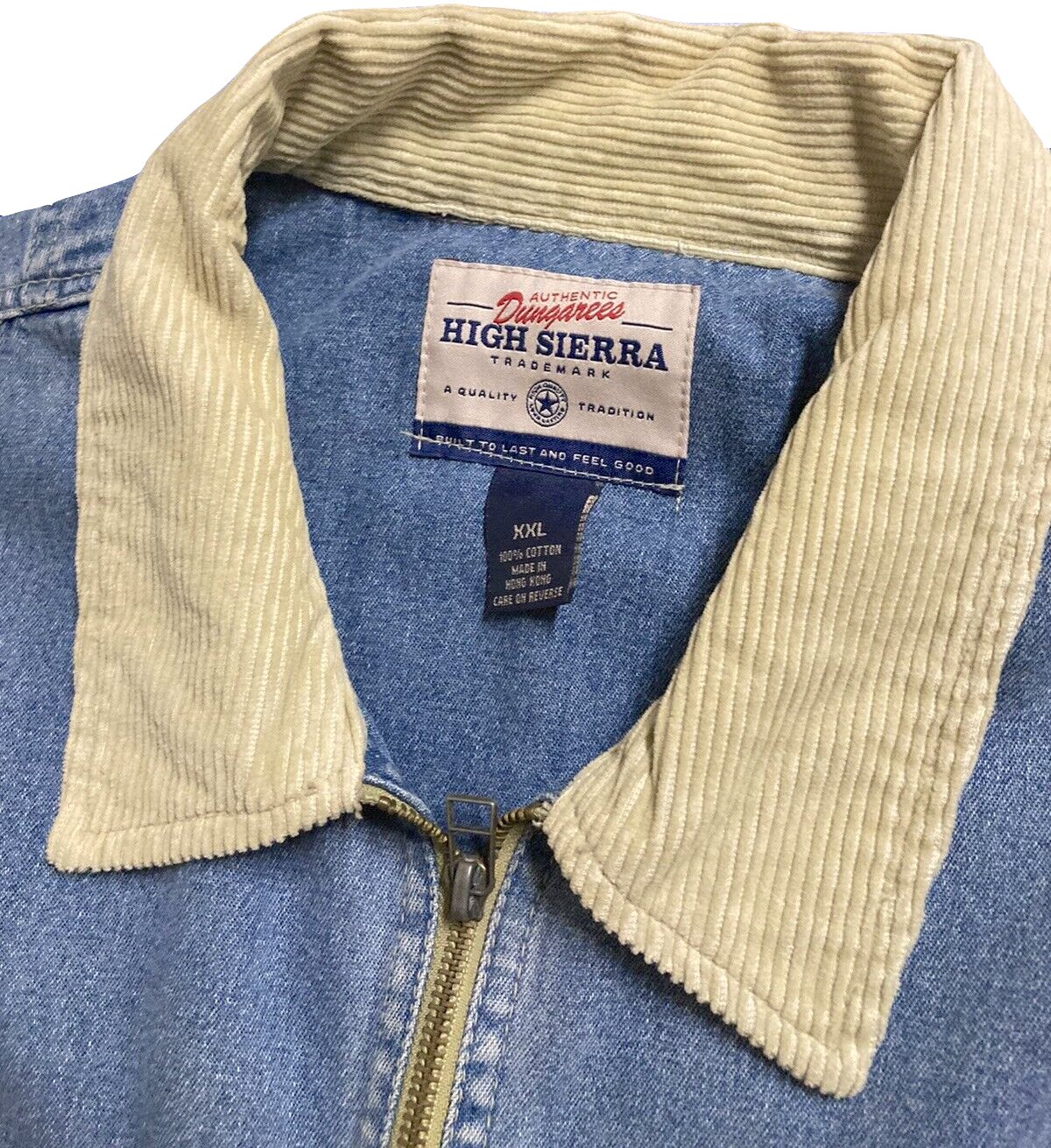 Vintage High Sierra Authentic Dungarees Denim Zip Shirt Jacket - XXL Corduroy Collar
