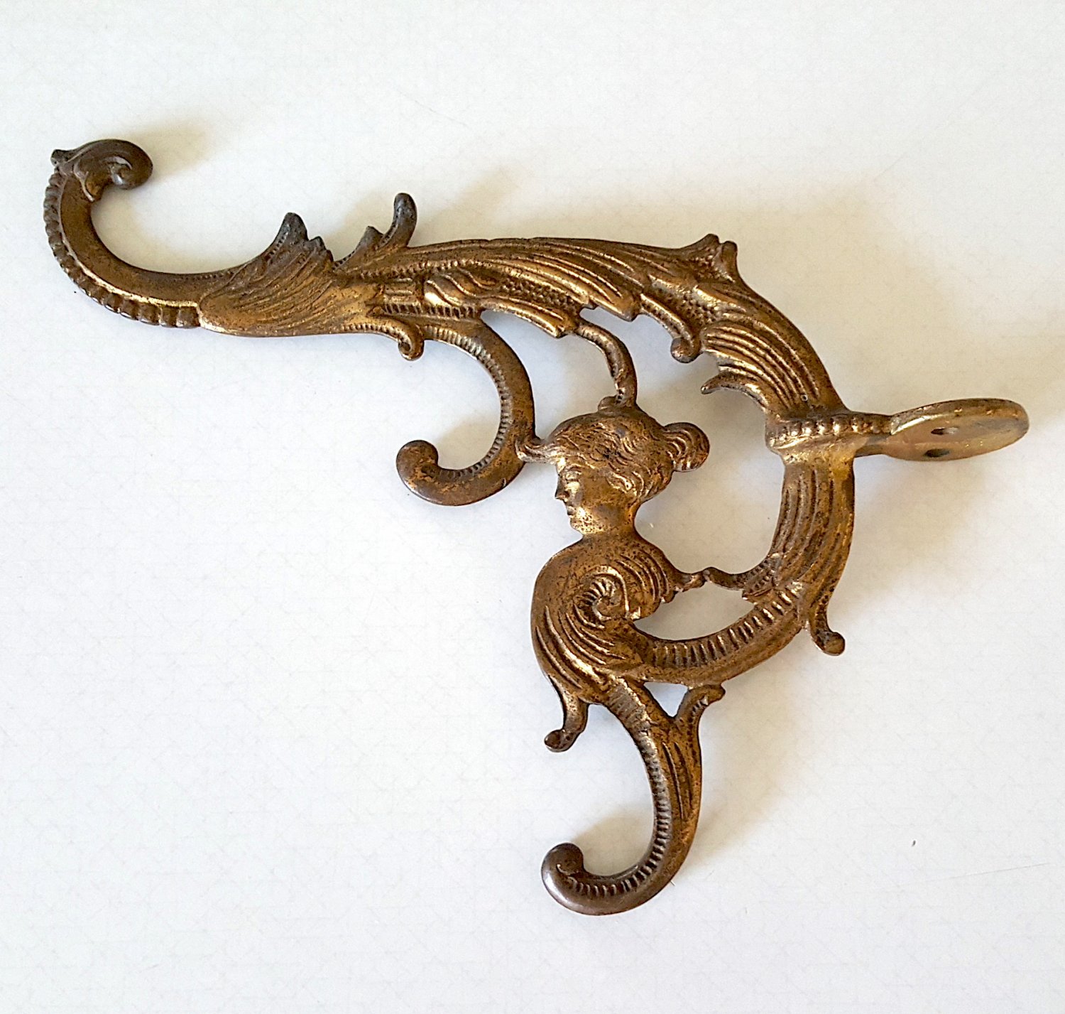 Antique Brass Cast Scroll Hook