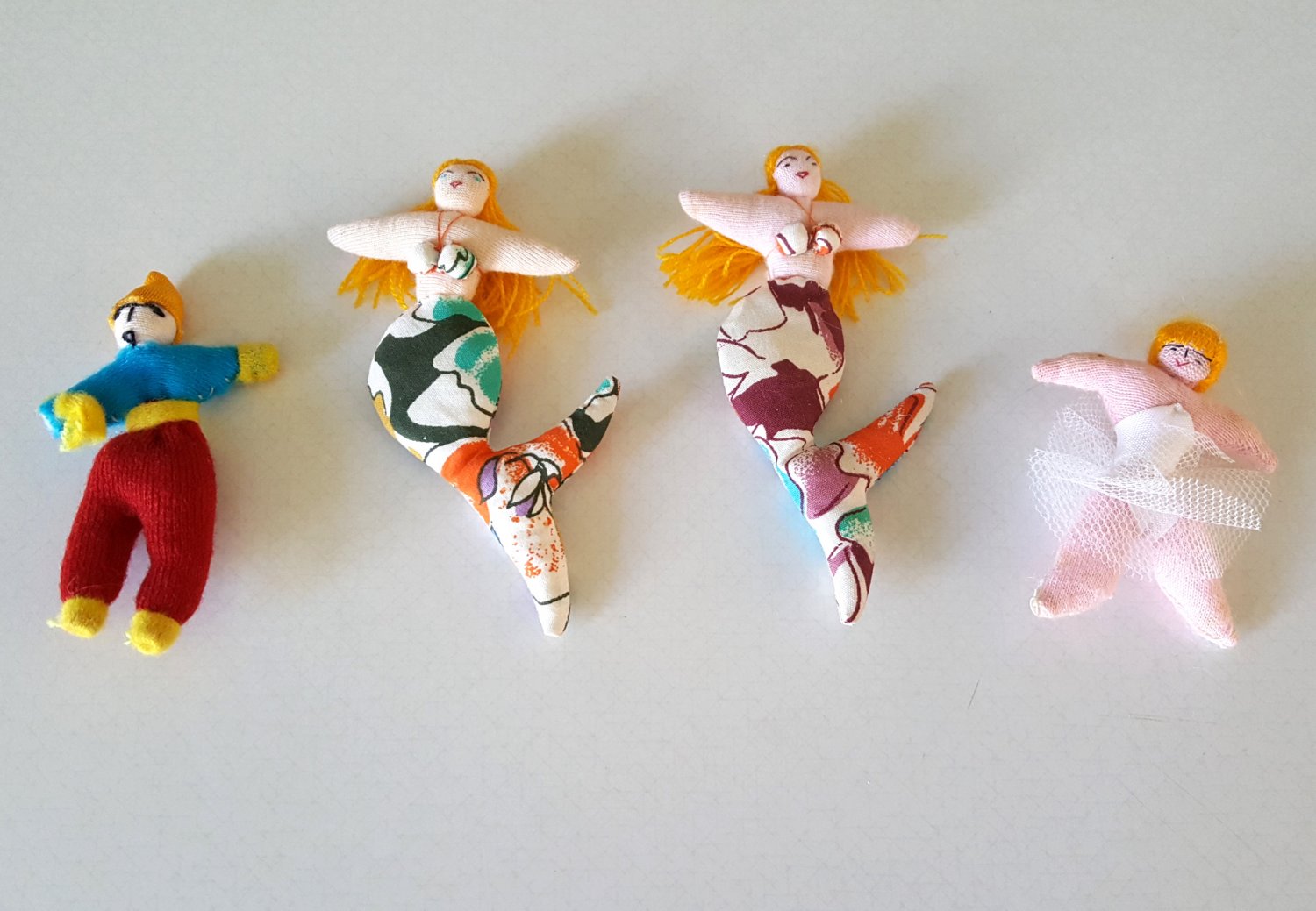 Vintage Handcrafted Fabric Mini Mermaids, Ballerina & Boy Dolls (4)