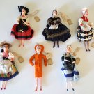 Vintage Galleries Lafayette Fabric/Wire 8" French Folkwear Dolls w/ orig tags - Set of 6