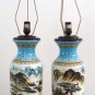 Vintage Mid-century Hand Painted Oriental Ceramic Large Table Lamp Set of 2