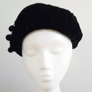 Vintage Jet Black Velvet Beret Hat