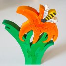 Vintage Handmade Wood Floral Tiger Lily with Bee 9 pc. Puzzle