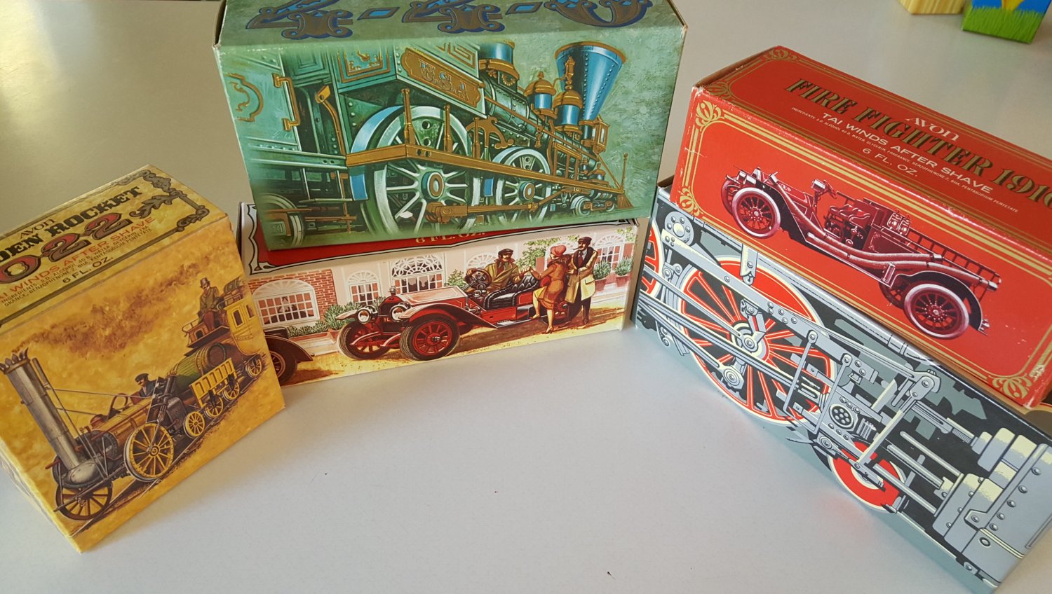 Vintage Avon Men's Aftershave in orig. boxes - Set of 5 Transportation Vehicle Theme