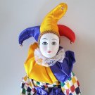 Vintage 1990s Harlequin Mardi Gras Jester Clown Porcelain / Cloth Doll - 19"