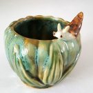 Vintage Green Majolica Style Ceramic Bowl with applied Snail