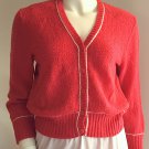 Vintage 80s Mondi V-Neck Red w/ White Trim Cardigan Sweater