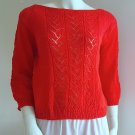 Vintage 1980s Red Pointelle Lace Knit Pullover Sweater Top - Boatneck