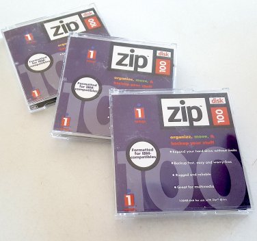 Vintage NOS Iomega ZIP 100 PC Formatted 100Mb ZIP Disk with Jewel Case - Set of 3