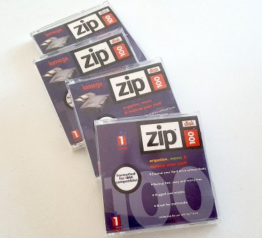Vintage NOS Iomega ZIP 100 PC Formatted 100Mb ZIP Disk with Jewel Case - Set of 4