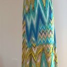 Susan Graver Blue Green Yellow Chevron Print Liquid Knit Maxi Skirt Susan Graver Blue Green Yellow Chevron Print Liquid Knit Maxi Skirt