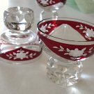 Biedermeier Bohemian Engraved Red Cut To Clear Cordial Glasses Set of 3