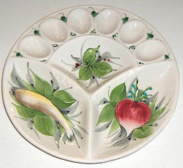 Hand-painted Deviled Egg and Relish Tray - Made in Italy