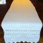 Vintage Fine Linen Table Runner Dresser Scarf Crocheted Lace / Scalloped Edge - 16 1/2" x 65 1/2"