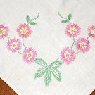 Vintage Hand Embroidered Floral Tablecloth 48" x 48"