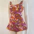 Vintage 1970s Psychedelic Paisley Print One Piece Womens Skirt Swimsuit
