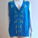 NOS Maggie Barnes Turquoise Crewel V-neck Sweater Vest - 1X NOS Maggie Barnes Turquoise Crewel V-neck Sweater Vest - 1X