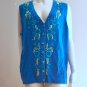 NOS Maggie Barnes Turquoise Crewel V-neck Sweater Vest - 1X