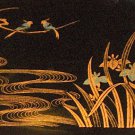 Vintage Lacquerware Shikki Ware Tray - Gold Birds Japanese Irises