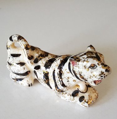 Vintage Small Hand-painted Spatter Gold Crouching Tiger Cub