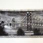 Vintage 1940s Large Woven Silk Panel - San Francisco Oakland Bay Bridge at Night