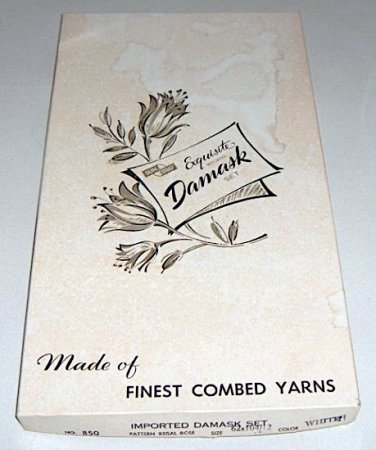 Vintage SunGlo Damask Regal Rose 62 x 104 Tablecloth & 12 Napkins