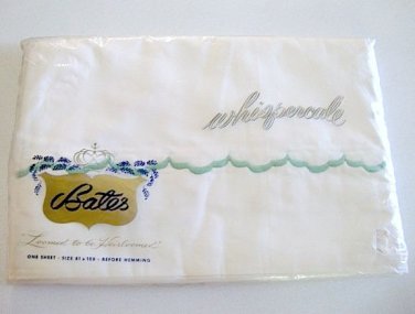 Vintage NOS 1950s Bates Whispercale White Cotton Double (Full) Flat Sheet MIP