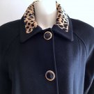 Vintage Fitting Image Black Wool Swing Coat with Leopard Trim Vintage Fitting Image Black Wool Swing Coat with Leopard Trim