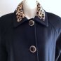 Vintage Fitting Image Black Wool Swing Coat with Leopard Trim