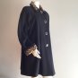 Vintage Fitting Image Black Wool Swing Coat with Leopard Trim