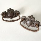 Antique Victorian Stamped Brass Drawer Pull - Set of 2