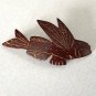 Vintage Carved Coconut Shell Flying Fish Brooch Pin
