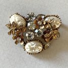 Vintage Pearl Lava Glass & Aurora Borealis Crystal Rhinestones Brooch