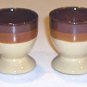 2 Stoneware Footed Egg Cups - Tri-Color Tan, Ochre, Chocolate Brown